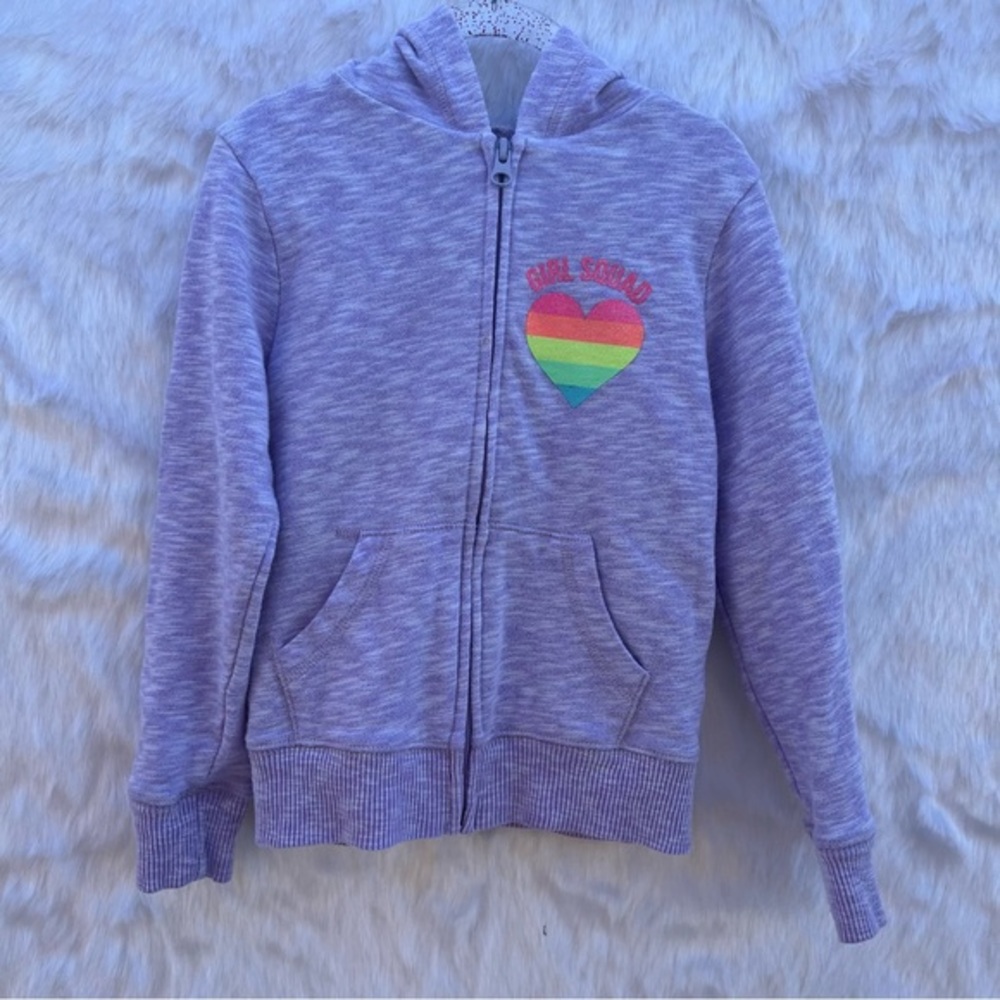 Girls Rainbow Heart Zip Up Hoodie